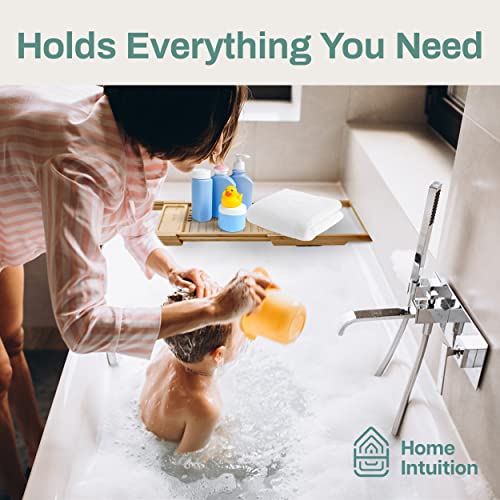 Home Intuition Bamboo Bath Tub Tray Caddy - Thumbnail 2