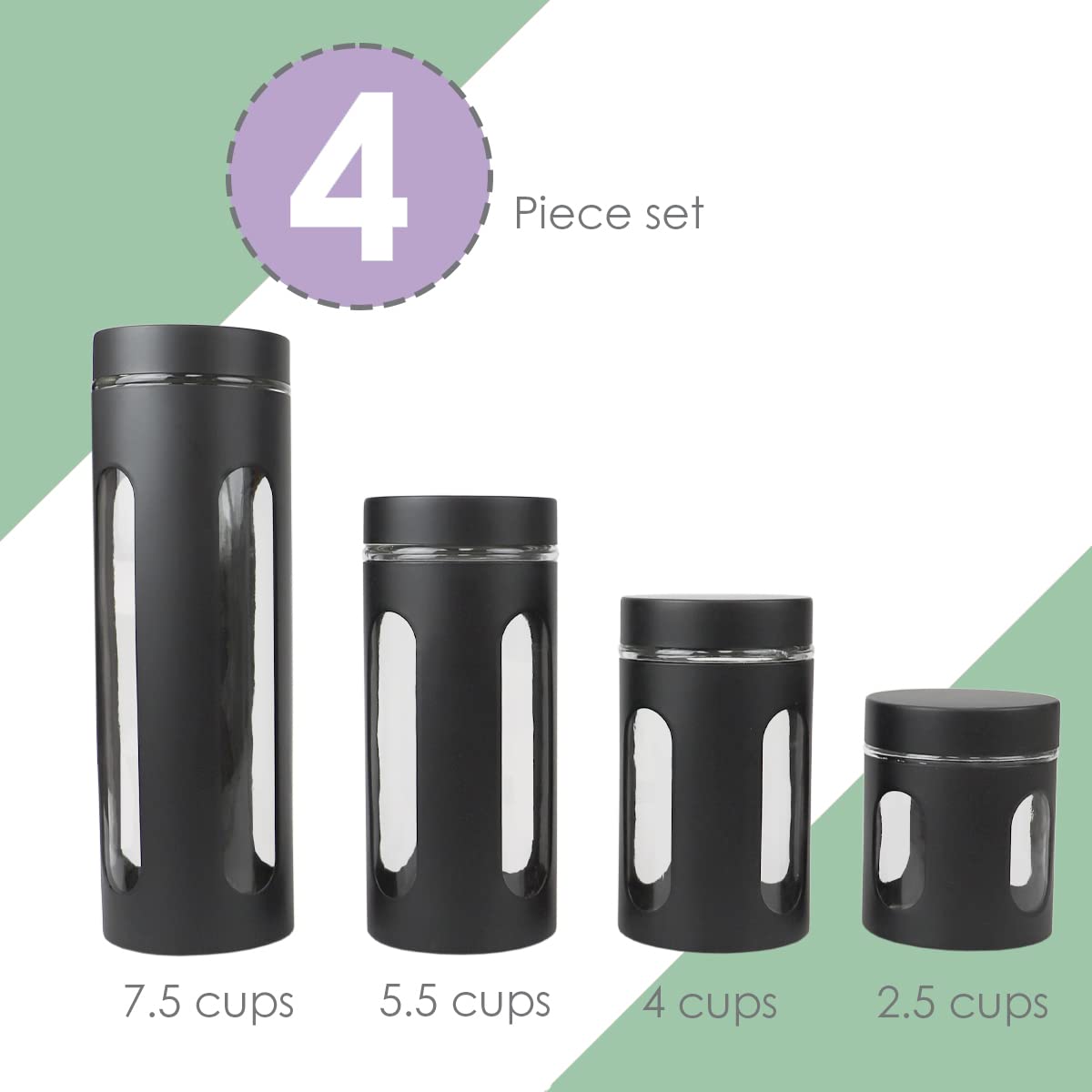 Home Basics Kitchen Canisters For Countertop Retro-Styled Canisters For Kitchen Counter | Stainless Steel and Glass Kitchen Canister Set, With See-Through Windows (Black)