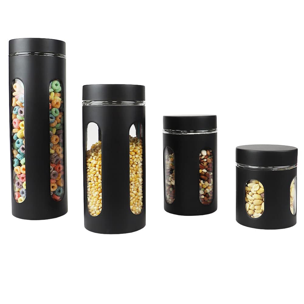Home Basics Retro Kitchen Canisters, Stainless Steel, Glass, See-Through Windows, Black