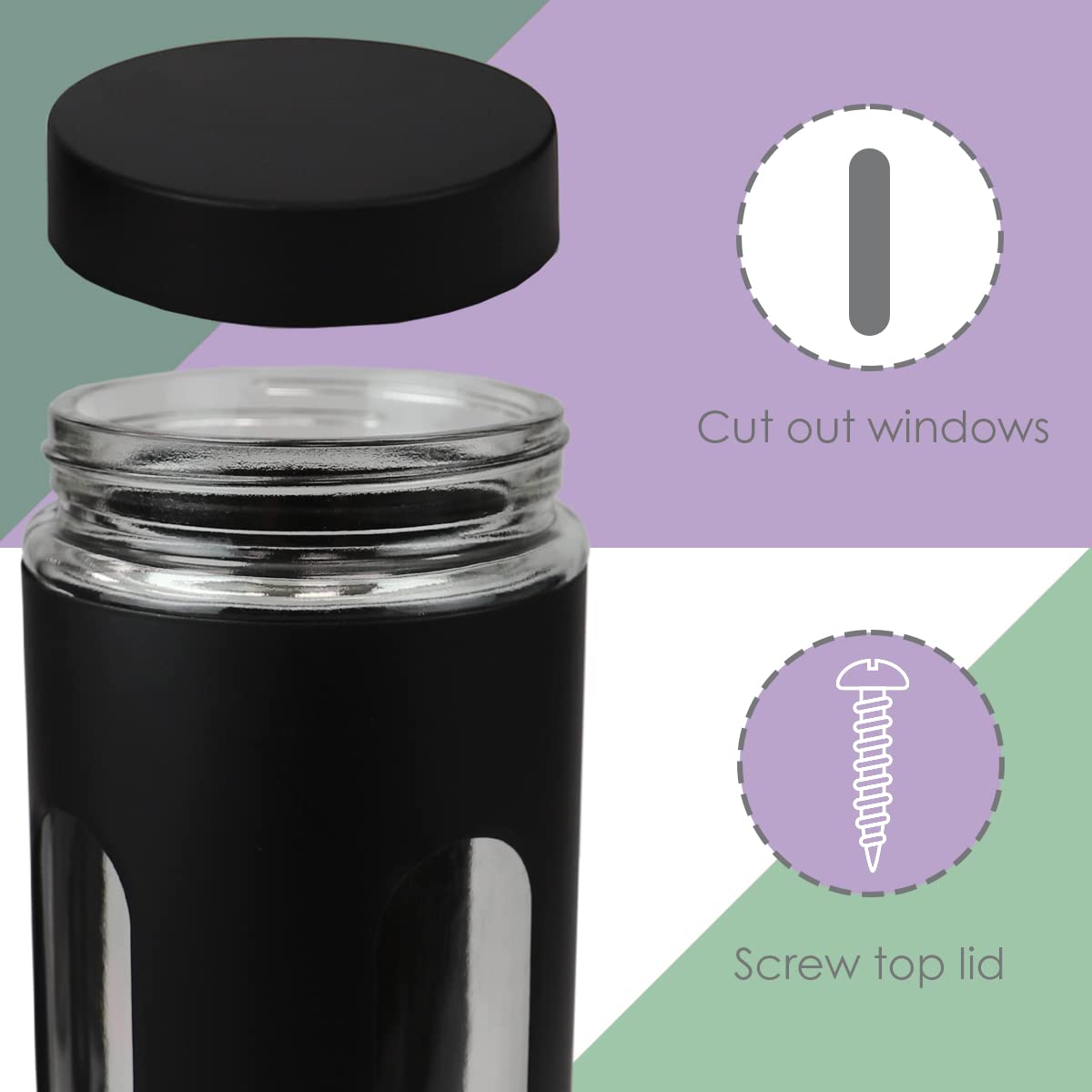 Home Basics Kitchen Canisters For Countertop Retro-Styled Canisters For Kitchen Counter | Stainless Steel and Glass Kitchen Canister Set, With See-Through Windows (Black)