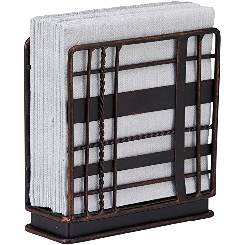 Home Intuition Plaid Collection Standing Napkin Holder, Antique Black, Weighted Design