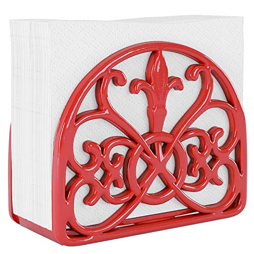 Home Intuition Fleur De Lis Cast Iron Napkin Holder, Weighted, Red, Free-Standing
