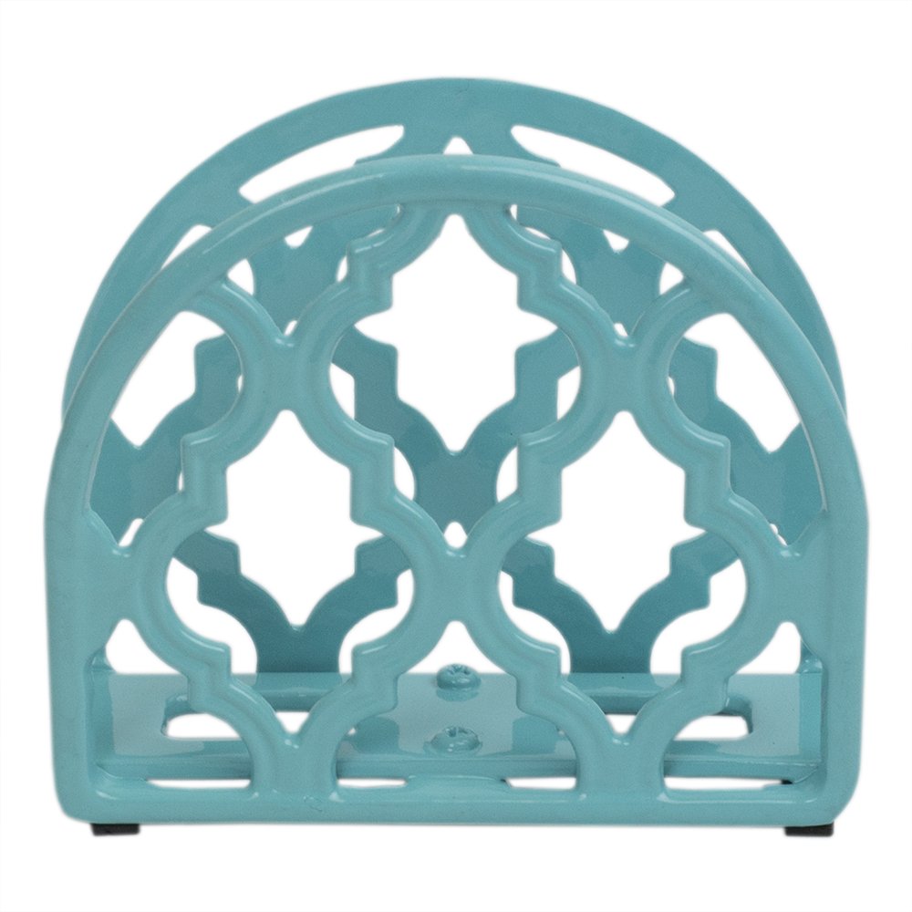 Lattice Collection Cast Iron Napkin Holder, By Home Basics (Turquoise) / Napkin Holders For Kitchen, Table Napkin Holder With Non-Skid Feet