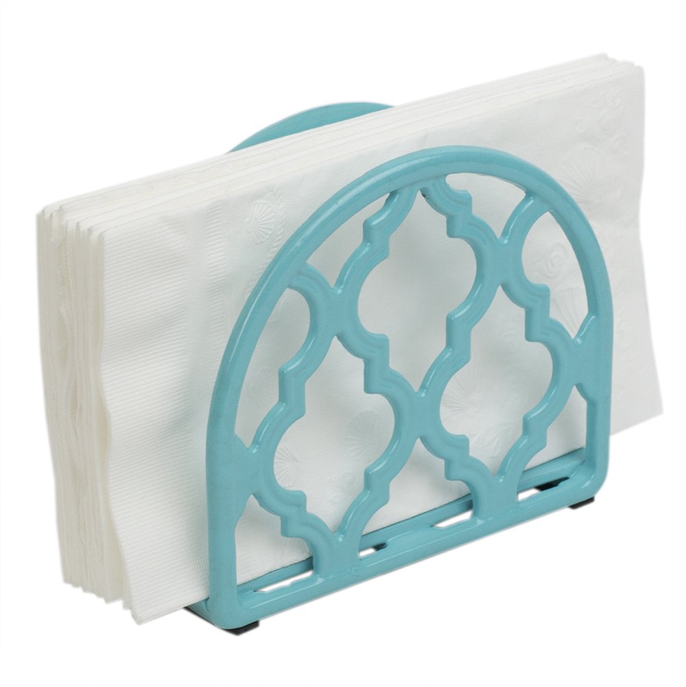 Lattice Collection Cast Iron Napkin Holder, By Home Basics (Turquoise) / Napkin Holders For Kitchen, Table Napkin Holder With Non-Skid Feet