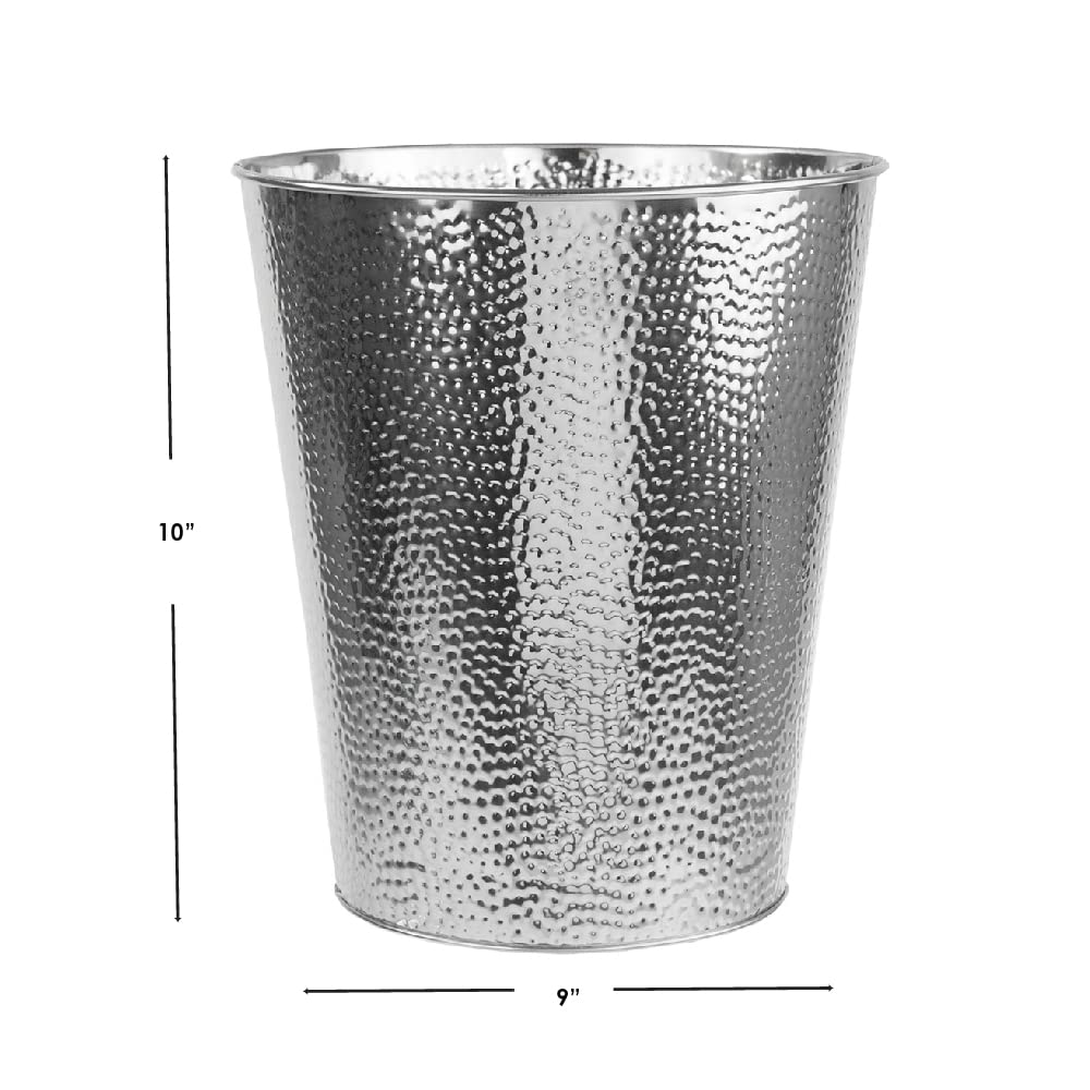 Home Basics Hammered Stainless Steel Bathroom Garbage Wastebasket bin 6 Liter, Chrome Finish