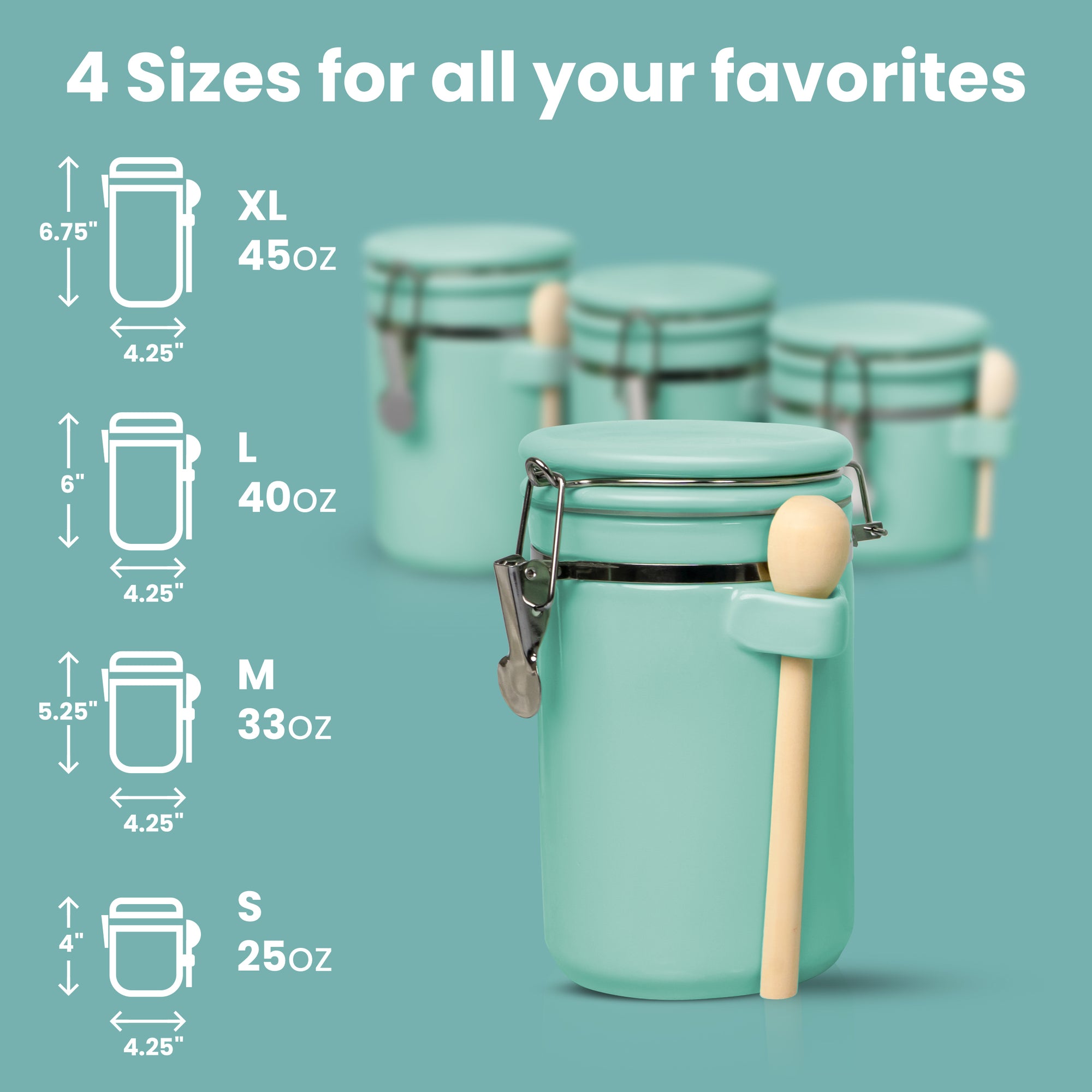 4-Piece Airtight Ceramic Kitchen Canisters Set with Wooden Spoons, Chalk Marker and Labels