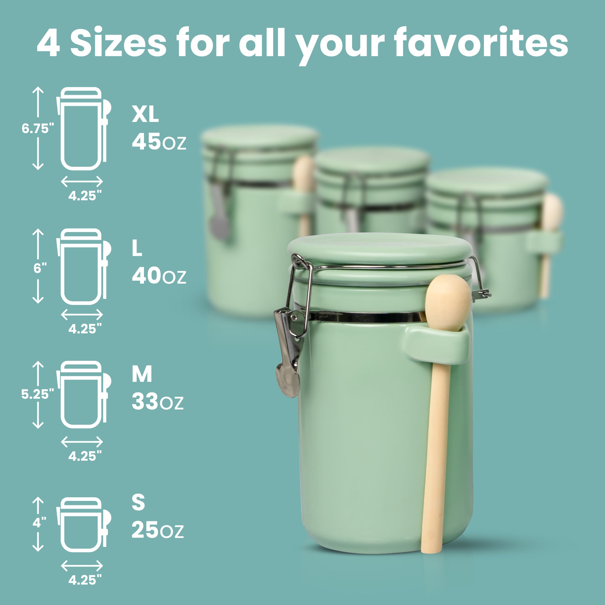 4-Piece Airtight Ceramic Kitchen Canisters Set with Wooden Spoons, Chalk Marker and Labels