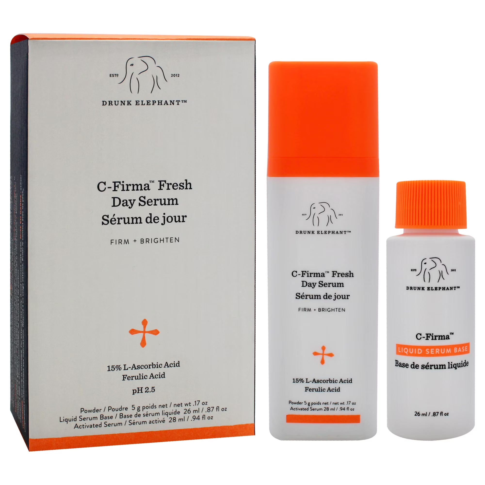 Drunk Elephant C-Firma Fresh Day Serum , 2 Pc 1.11oz Day Serum, 0.87oz Liquid Serum Base