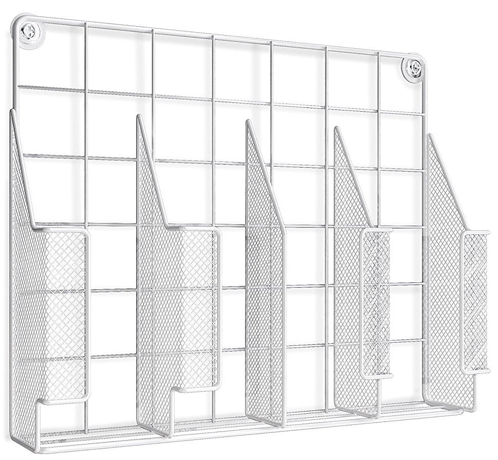 Wall Mount Kitchen Wrap Organizer Rack, White