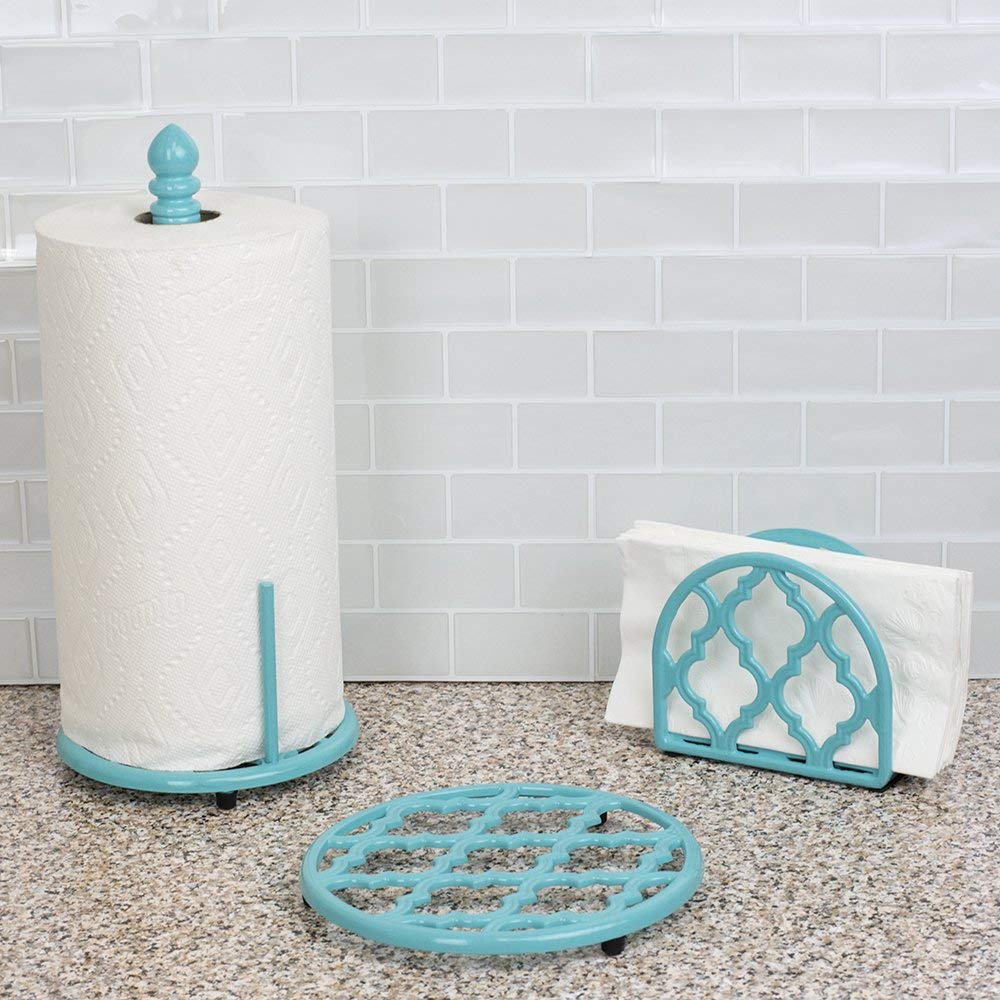 Lattice Collection Cast Iron Napkin Holder, By Home Basics (Turquoise) / Napkin Holders For Kitchen, Table Napkin Holder With Non-Skid Feet