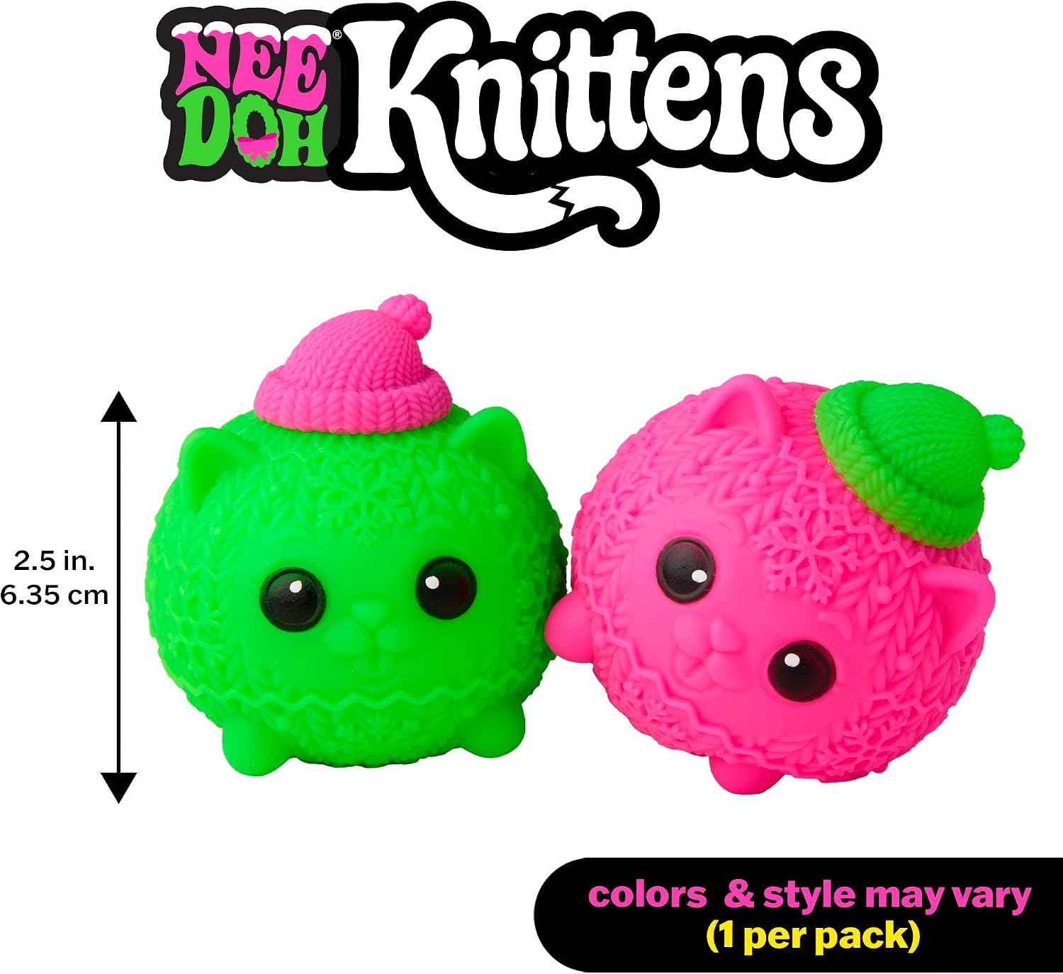Schylling Needoh Squishmas Knittens - Sensory Squeeze Toy - Colors May Vary (Pack of 1)