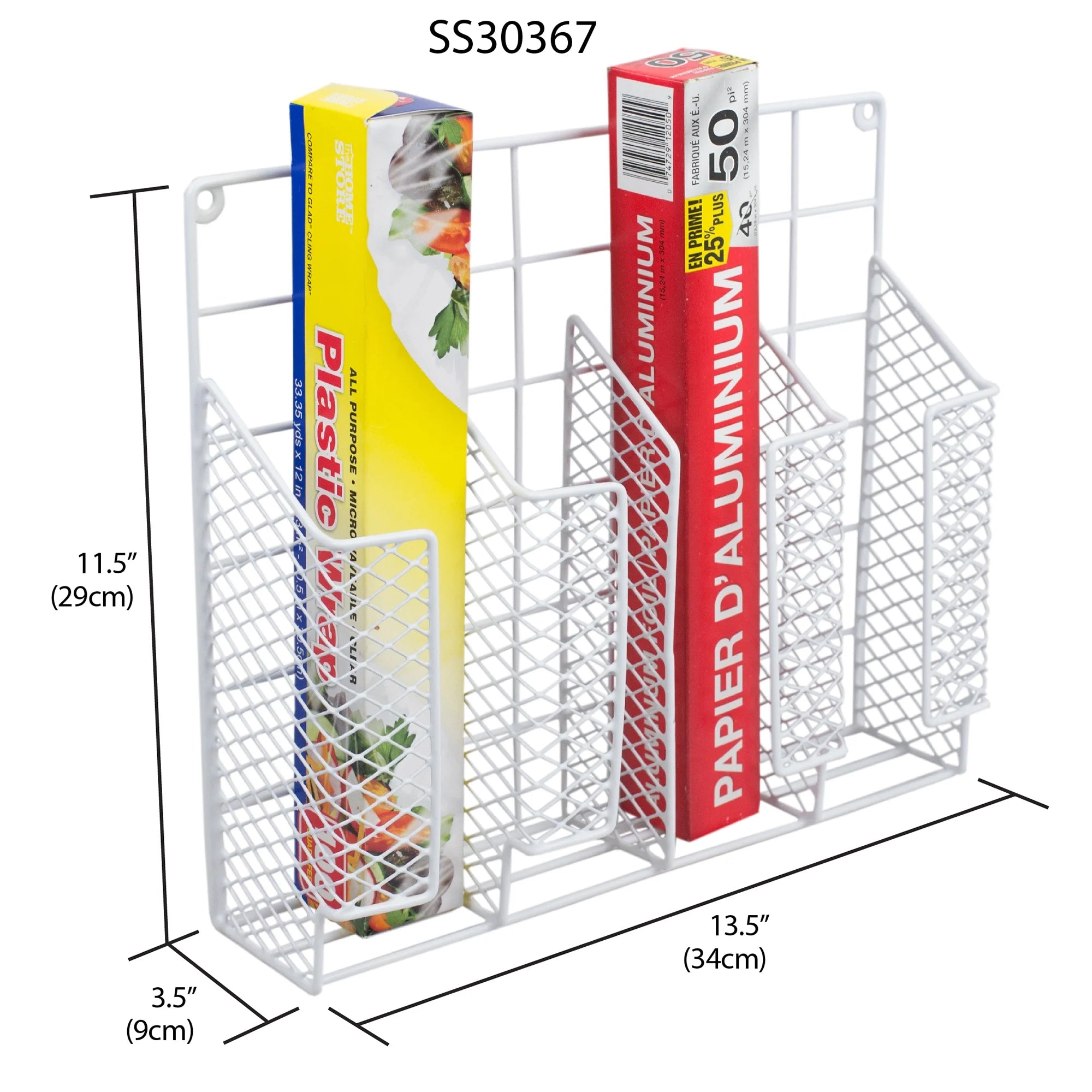 Home Basics SS30367-6 Organizer Stainless Steel Rust Resistant, Perfect for Food Storage, Silver Foil, Wax Paper, Sandwich Bags, Plastic Wrap-Mounts