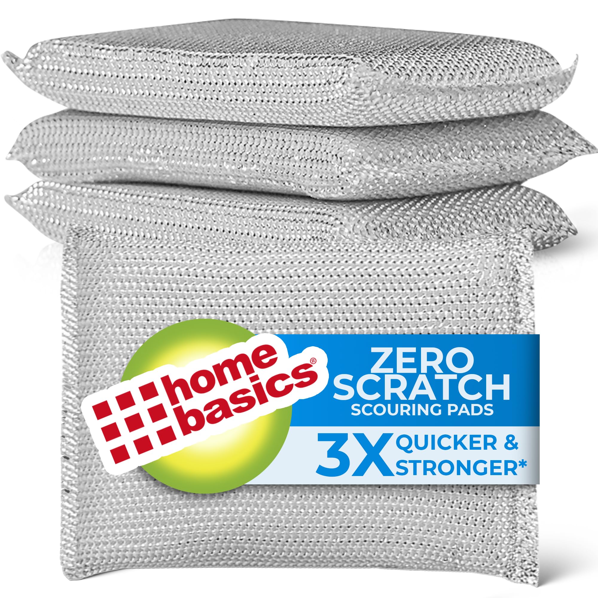 Home Basics Scouring Pads, (Pack of 4), Silver | Dual Sided | Strong Plastic | Foam Pads