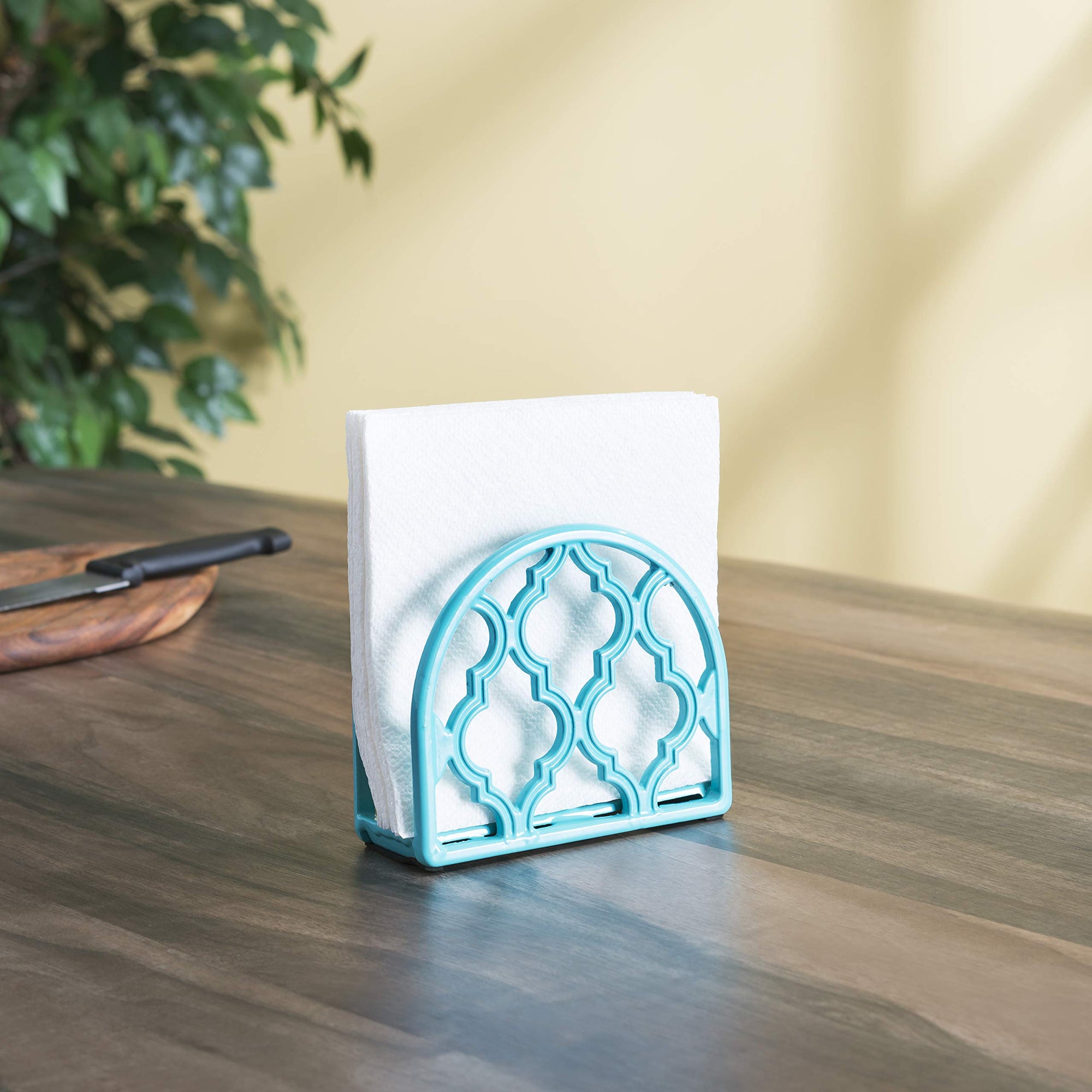 Lattice Collection Cast Iron Napkin Holder, By Home Basics (Turquoise) / Napkin Holders For Kitchen, Table Napkin Holder With Non-Skid Feet