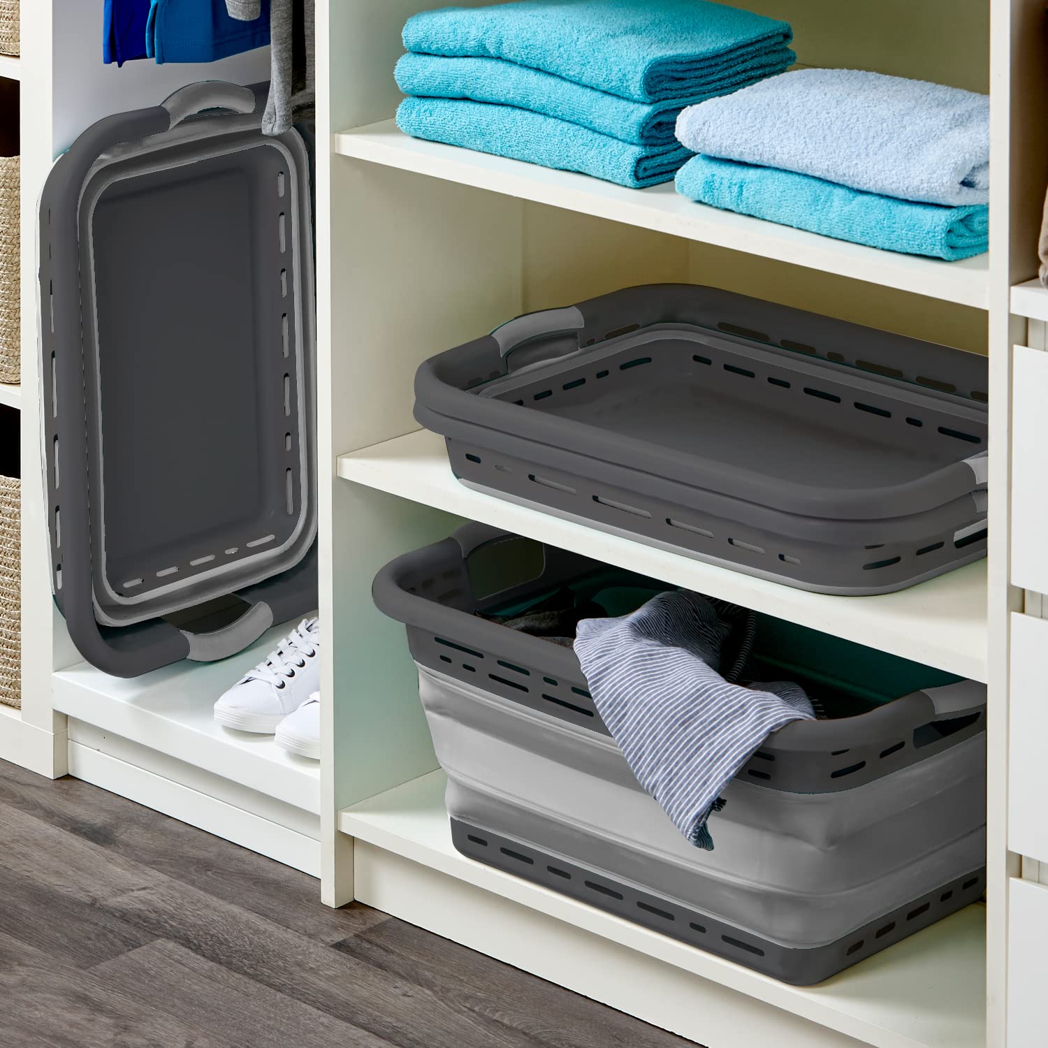 BLACK+DECKER 25" Large Slim Collapsible Laundry Basket, Portable, Space-Saving, Dual Handles