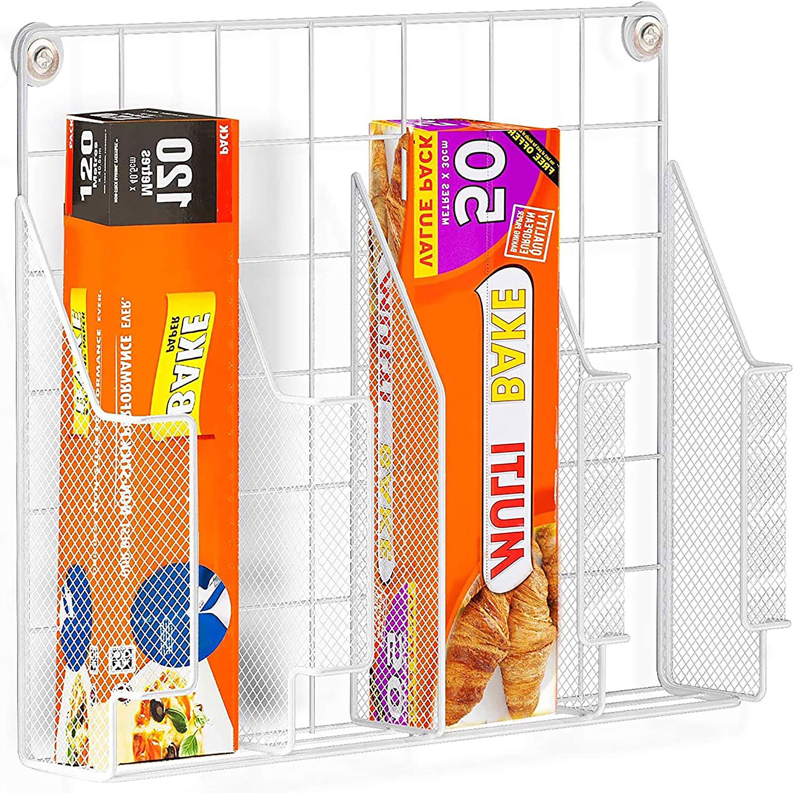 Wall Mount Kitchen Wrap Organizer Rack, White
