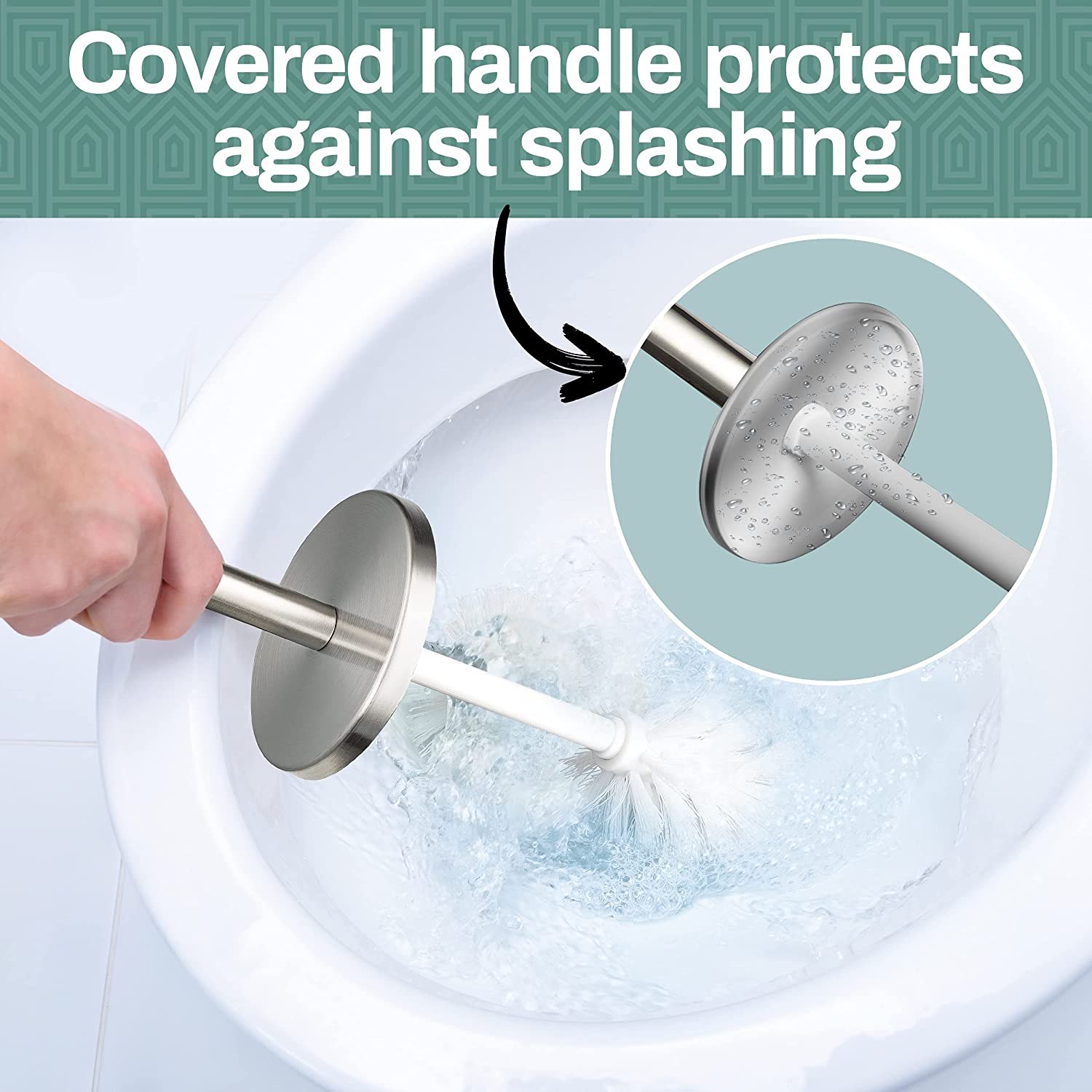 Home Intuition Modern Brushed Stainless Steel Toilet Brush & Holder Set, Bathroom Bowl Scrubber with Holder, 2 Pack