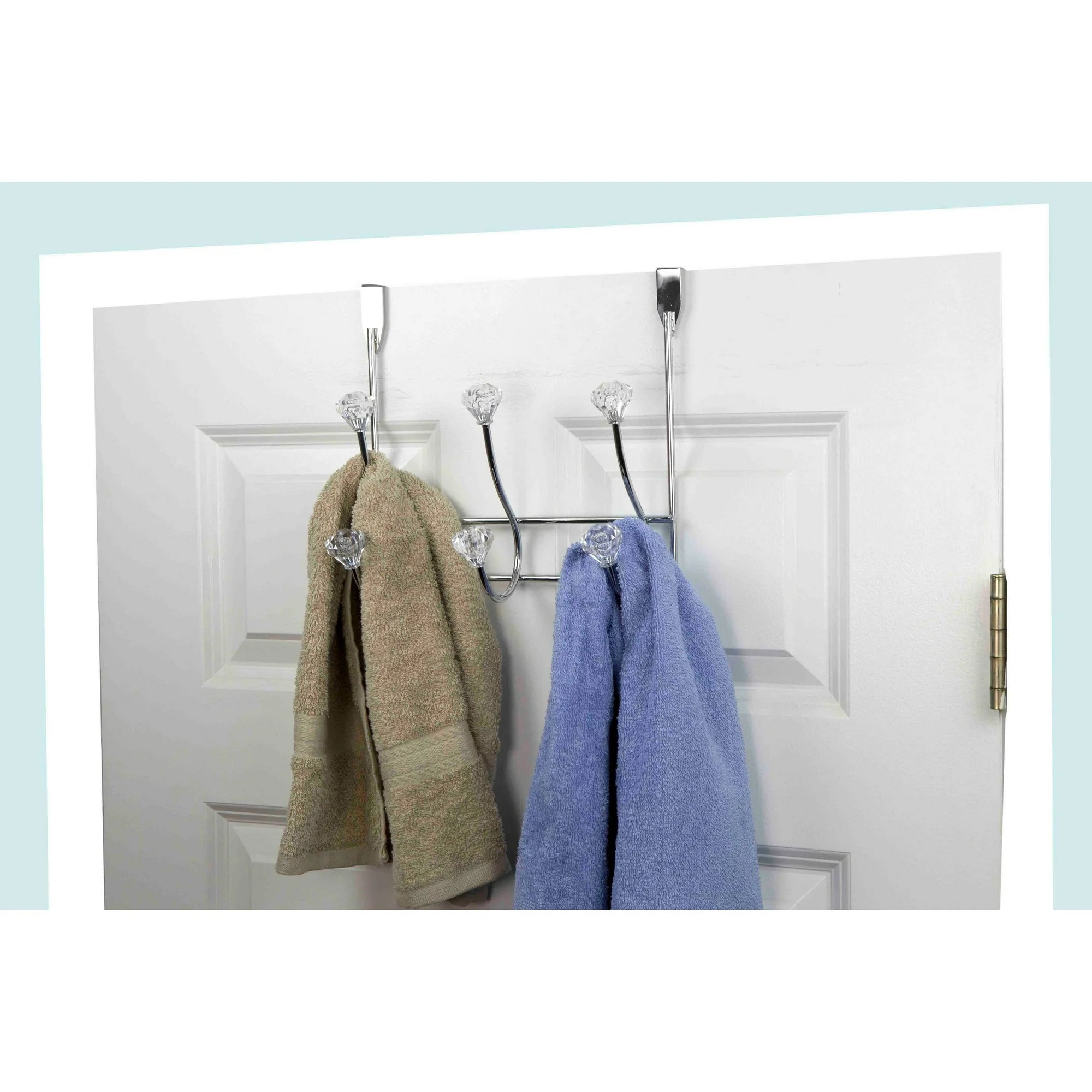 Home Basics Chrome Plated Steel 3 Hook over The Door Hanging Rack, Crystals