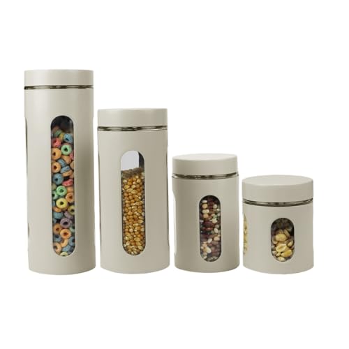 Home Basics Retro Kitchen Canisters, Stainless Steel, See-Through Glass, Teal Décor
