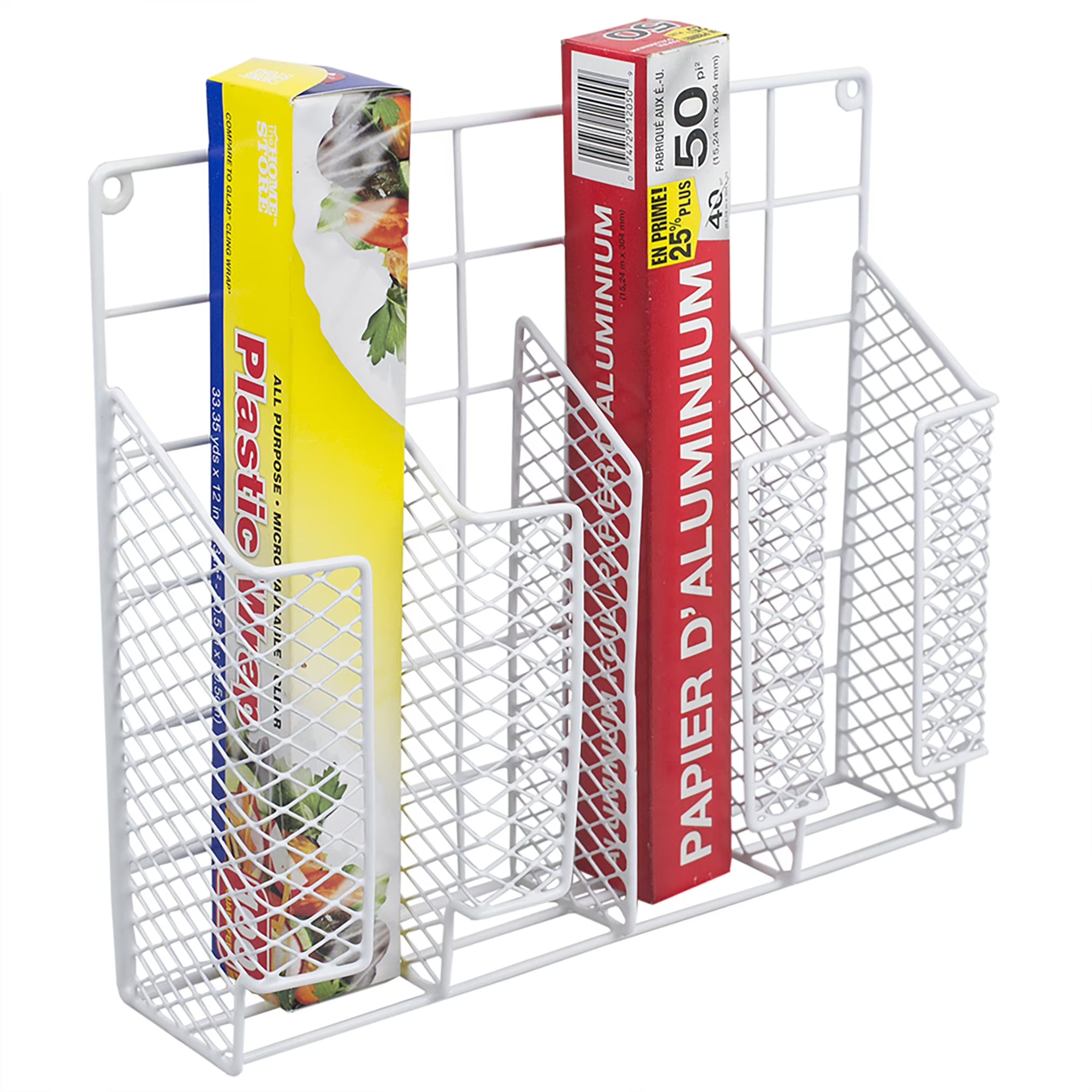 Home Basics SS30367-6 Organizer Stainless Steel Rust Resistant, Perfect for Food Storage, Silver Foil, Wax Paper, Sandwich Bags, Plastic Wrap-Mounts