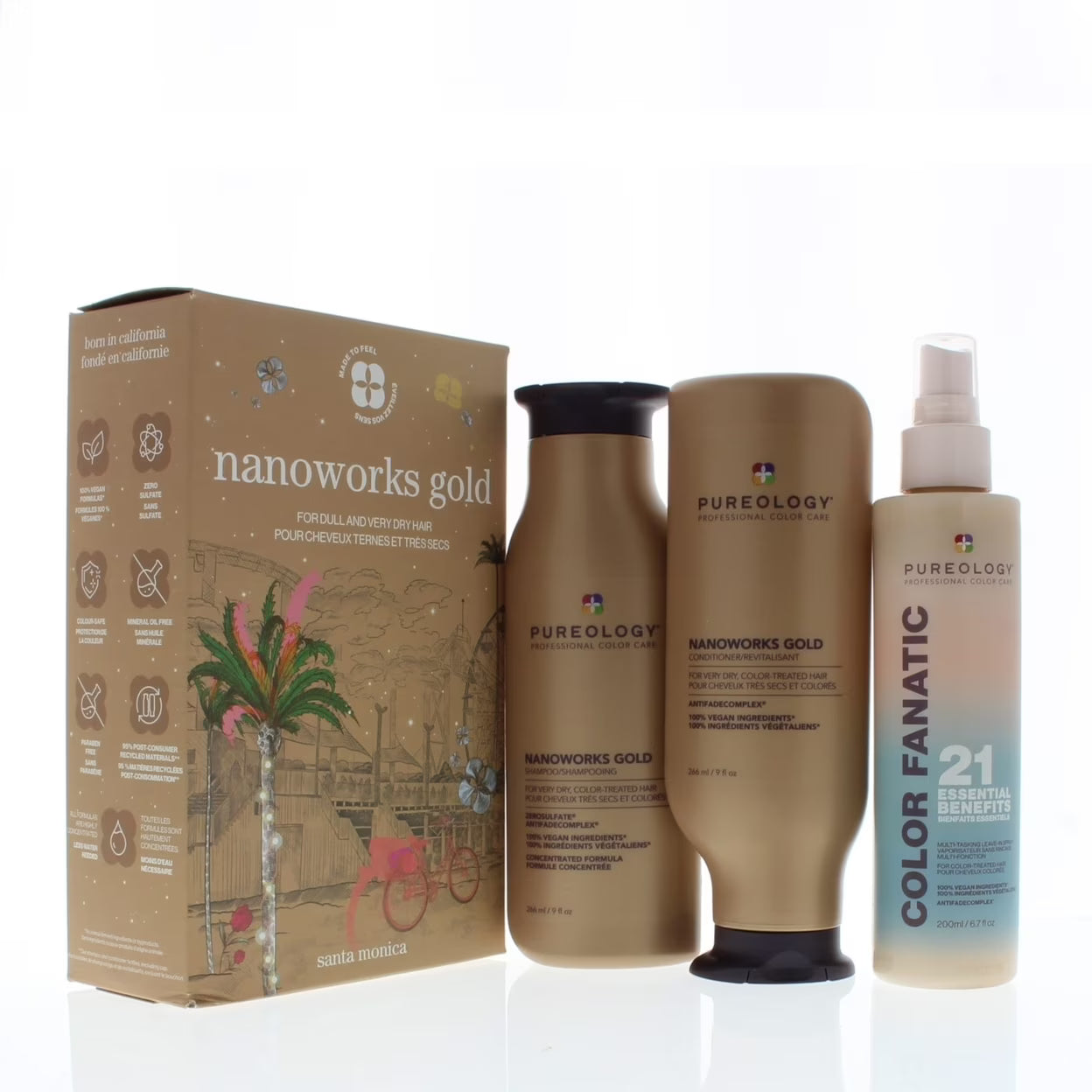 Pureology Nanoworks Gold 3 Piece Kit (Includes: Shampoo 9oz, Conditioner 9oz, Color Fanatic 21 Leave-In Spray 6.7oz)
