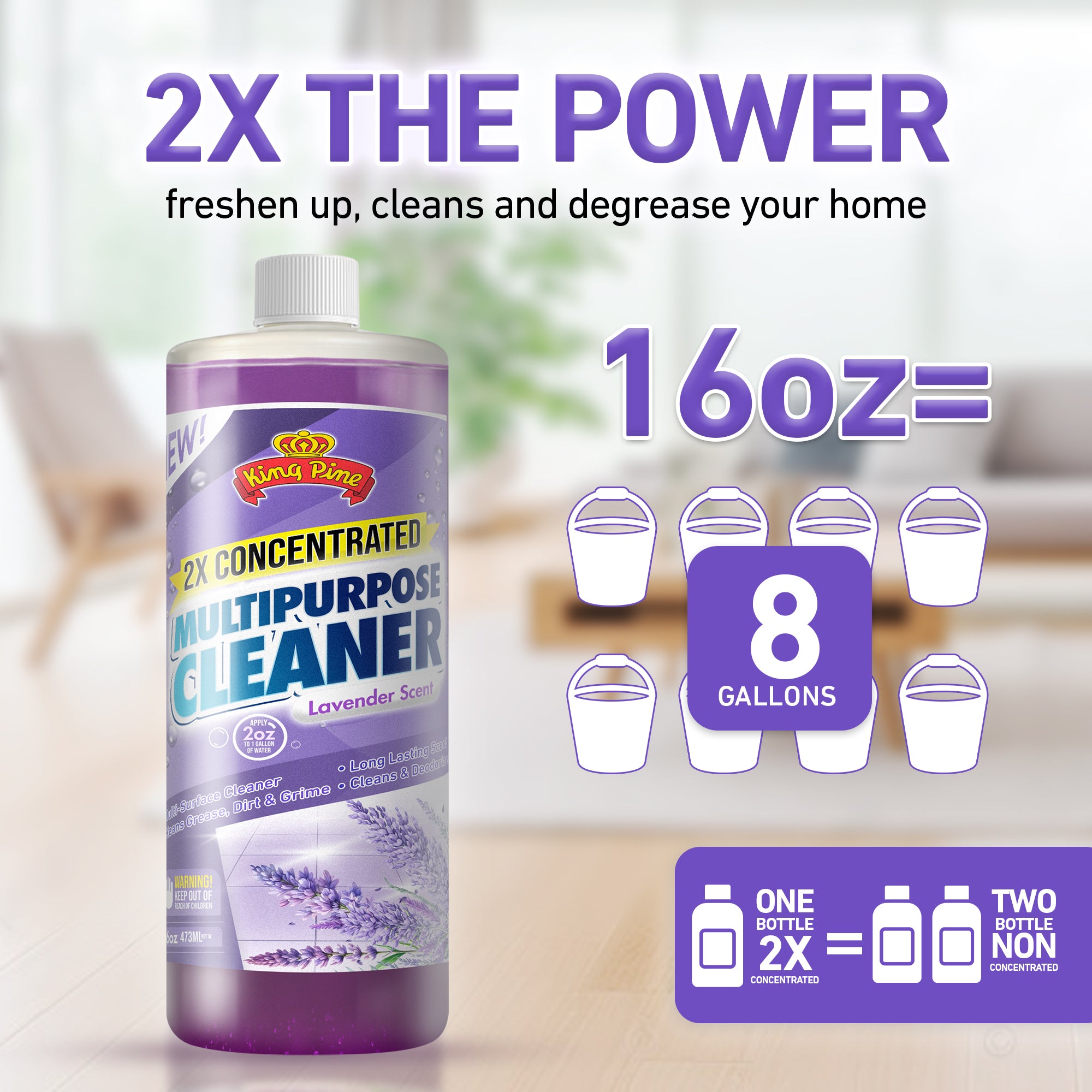 King Pine Concentrated Lavender Multi-Surface Cleaner Industrial Strength Original, Lavender, 16 FL oz