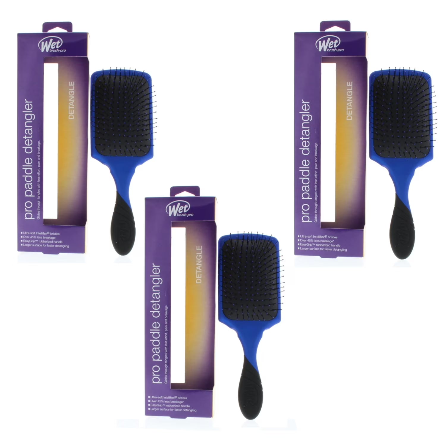 Wet Brush Pro Paddle Detangler Royal Blue Model# BWP831ROYAL (3 Pack)