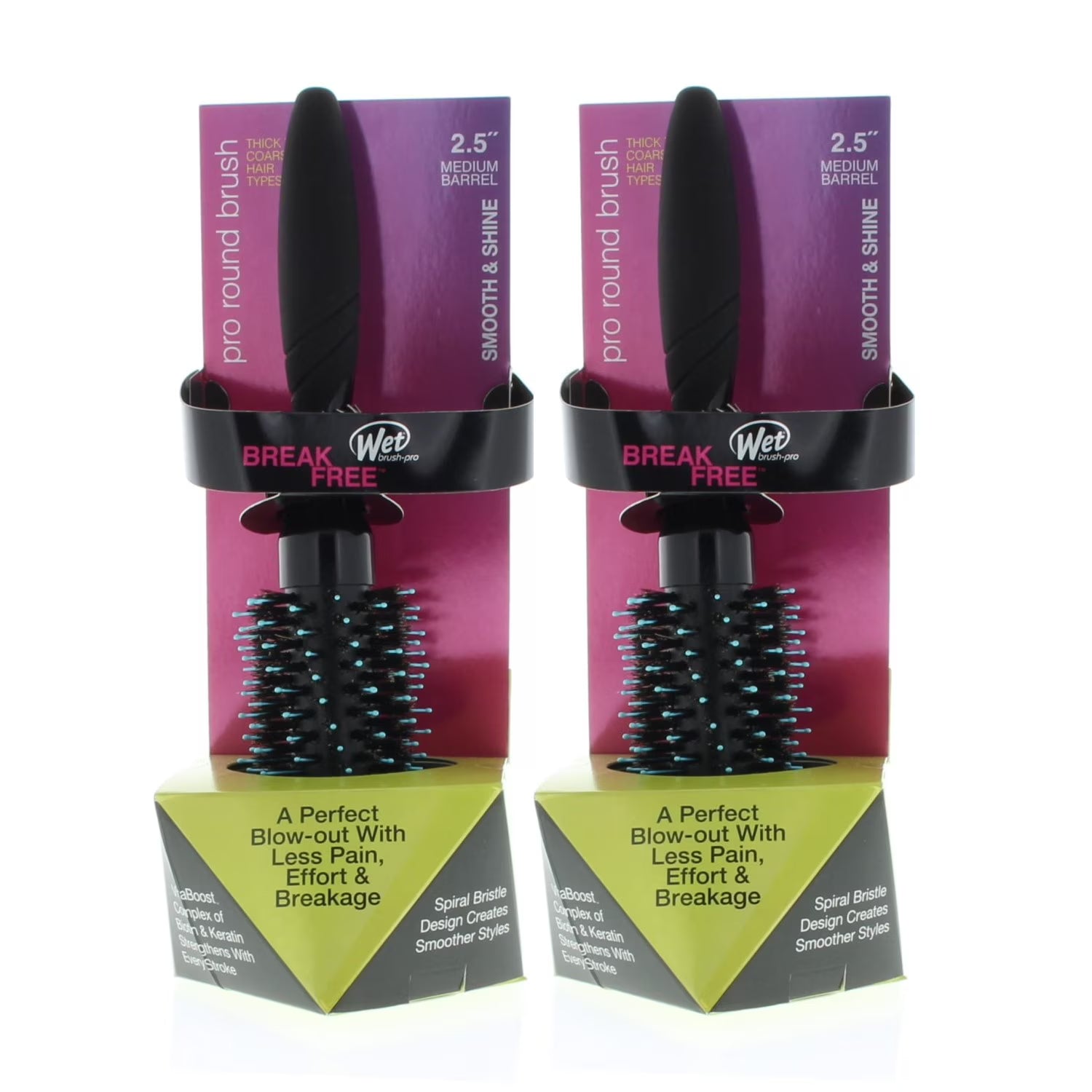 Wet Brush Pro Smooth & Shine 2.5 inch Medium Barrel Round Brush Thick/Course Model# BWP834SSTC2.5R (2 Pack)