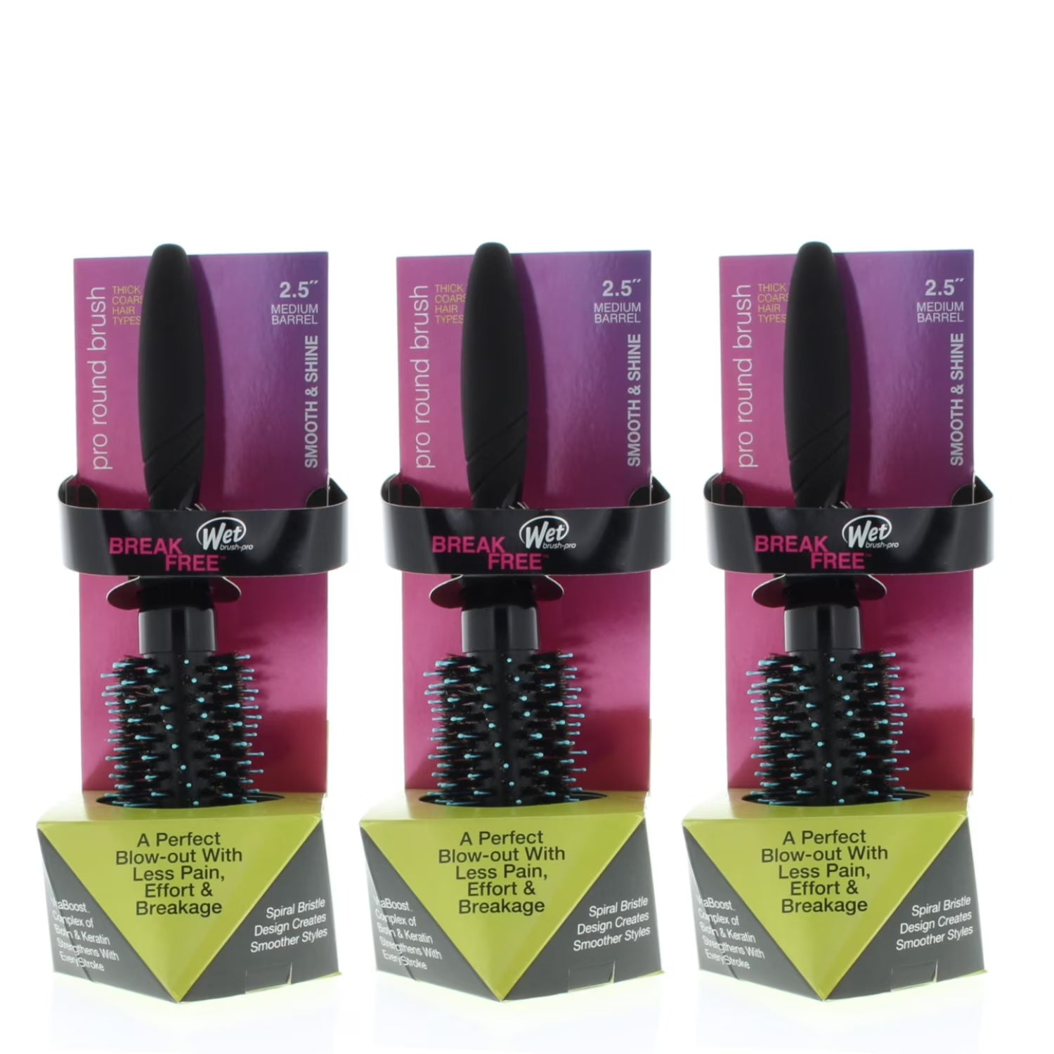 Wet Brush Pro Smooth & Shine 2.5 inch Medium Barrel Round Brush Thick/Course Model# BWP834SSTC2.5R (3 Pack)