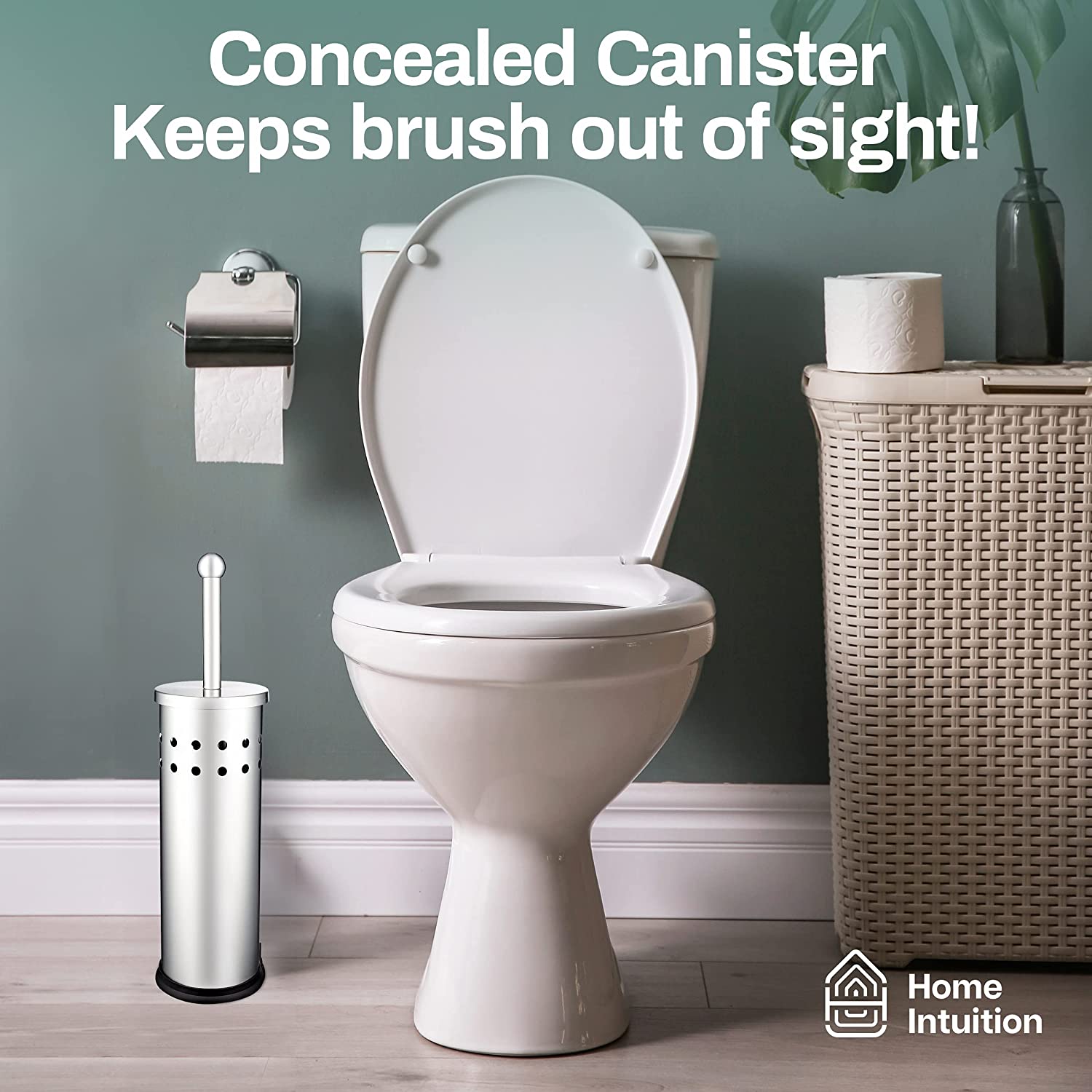 Home Intuition Modern Brushed Stainless Steel Toilet Brush & Holder Set, Bathroom Bowl Scrubber with Holder, 2 Pack