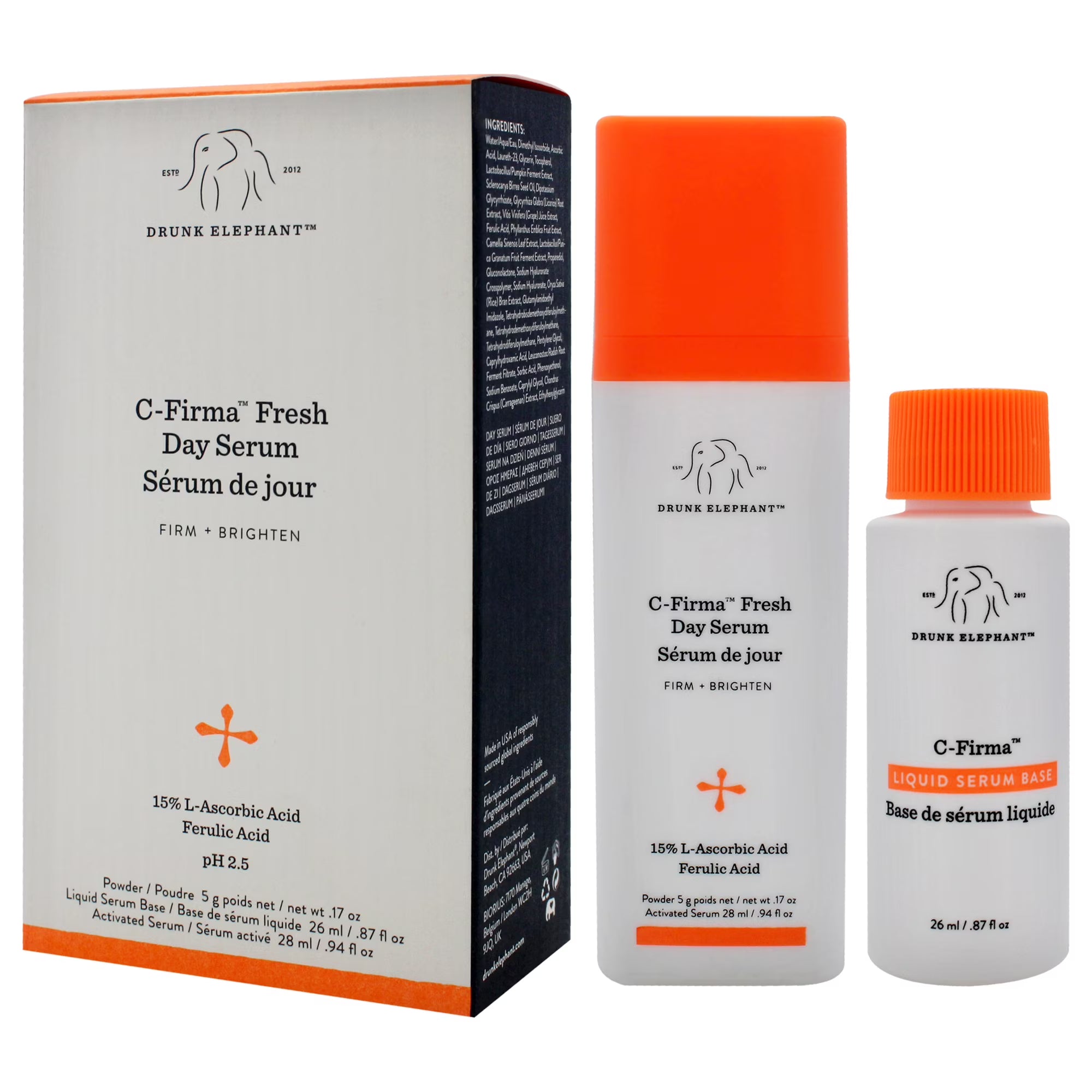 Drunk Elephant C-Firma Fresh Day Serum , 2 Pc 1.11oz Day Serum, 0.87oz Liquid Serum Base