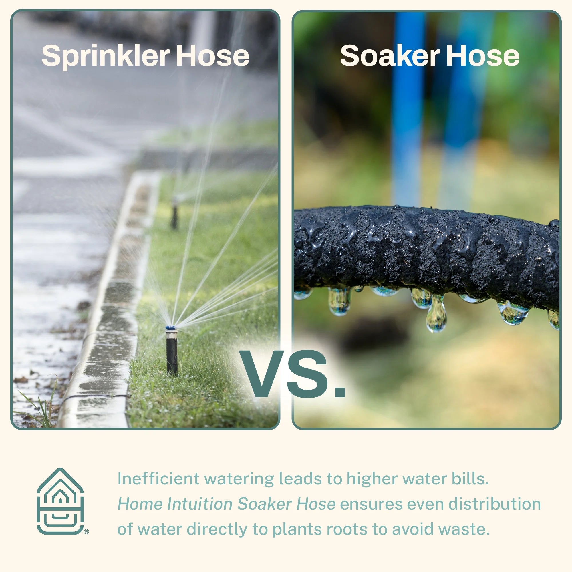 Garden Soaker Hose 50 Ft 5/8" Diameter Tubing Irrigation Soaker Hoses for Garden Beds, Water Drip Hose, Sprinkler System, Tree Soaker Hose Watering Garden Hose Includes Male & Female Coupling 2 Pack