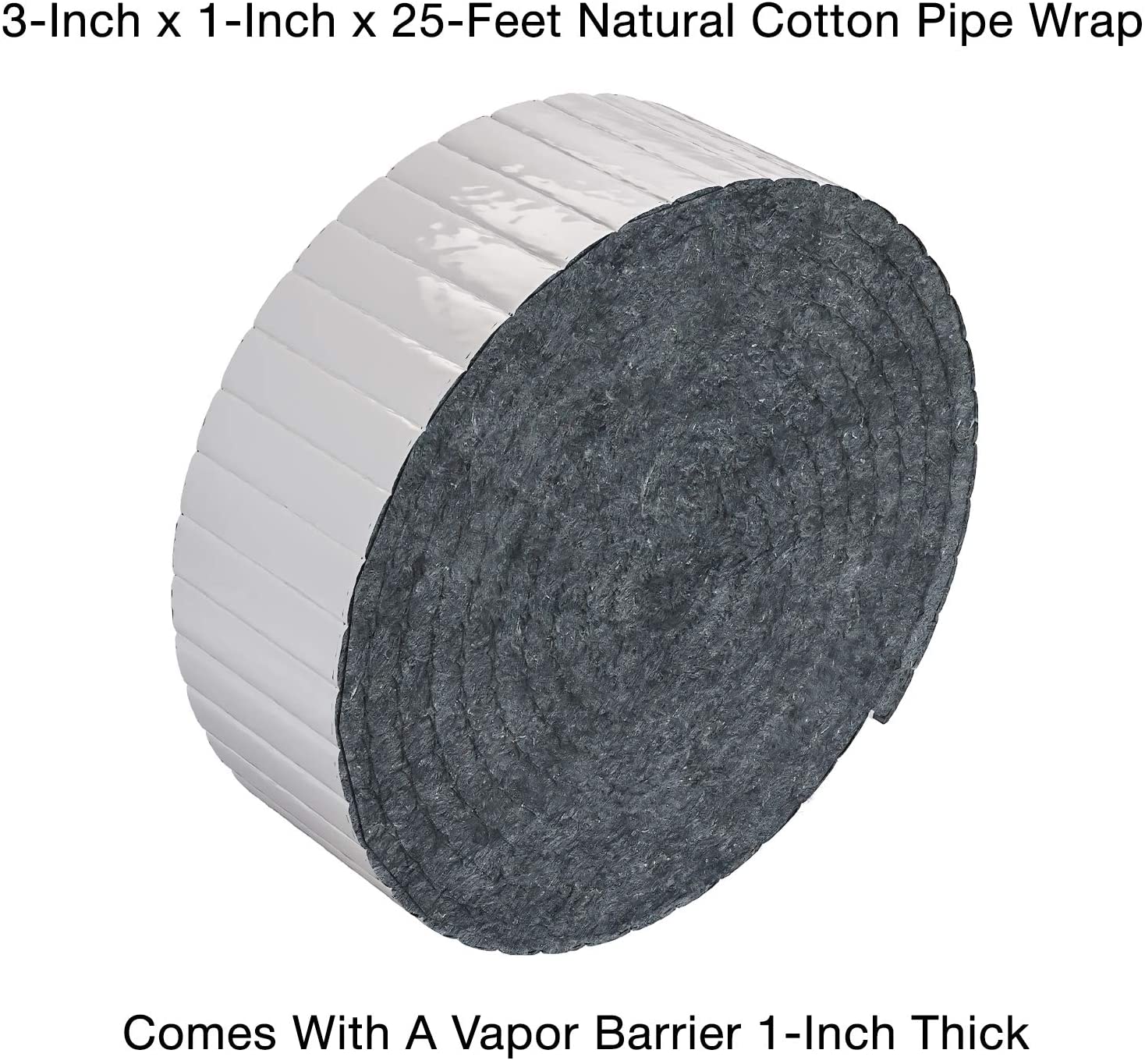 Home Intuition 25 foot Foiled Non Itch Natrual Cotton Pipe Insulation Wrap, 3" Wide x 1" Thick