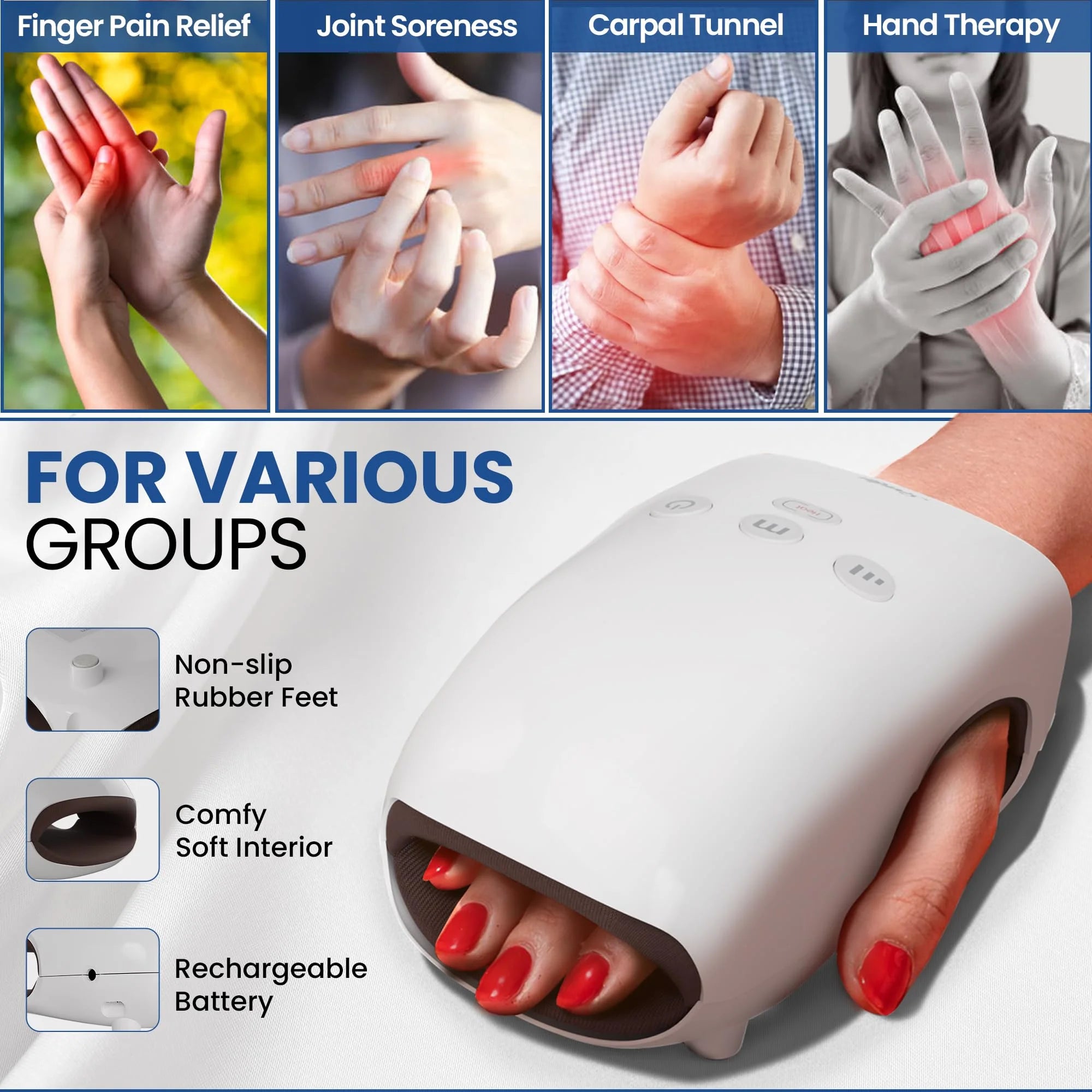 SEALY Premium Cordless Hand Massager with Heat and Compression – Rechargeable, Portable, Adjustable Intensity, Relaxation for Hands and Fingers