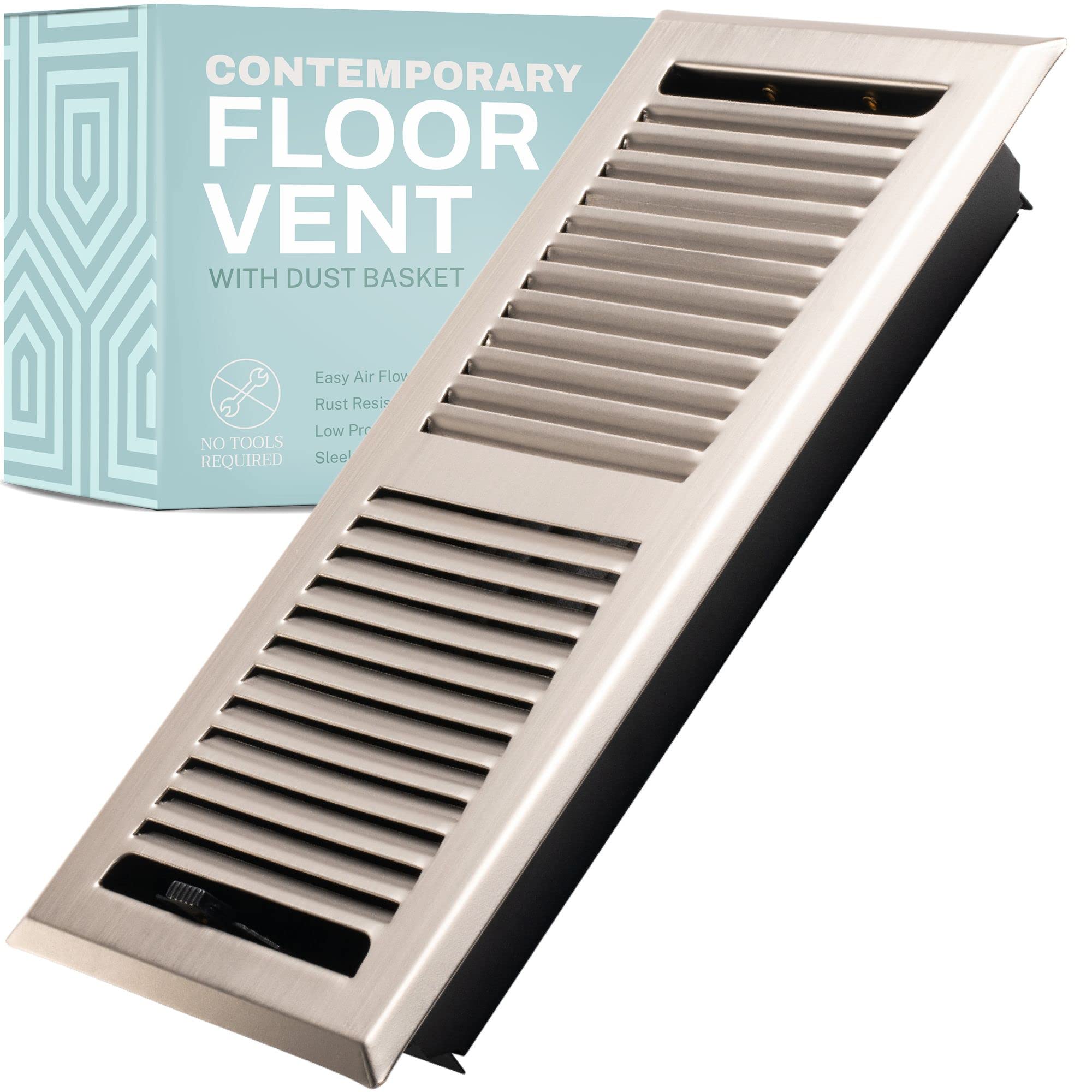 Contemporary Floor Vent Register with Mesh Lint Basket