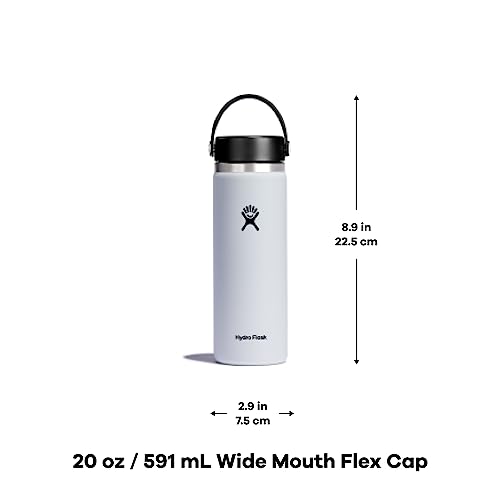 Hydro Flask Stainless Steel Wide Mouth Water Bottle with Flex Cap and Double-Wall Vacuum Insulation