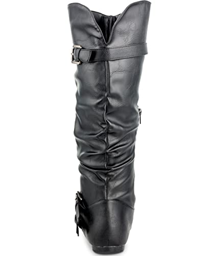Women’s Wide Calf Flat Knee-High Boots Slouchy Pull-On Zipper Boot