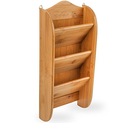 Home Intuition Wall Mount 3-Tier Bamboo Letter Rack Mail Organizer and Holder for Small Check Envelopes