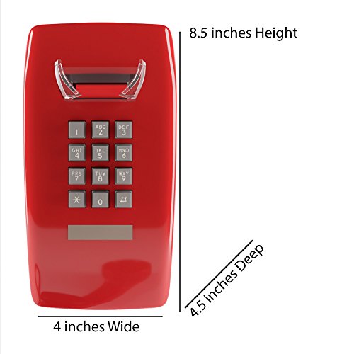 Home Intuition Amplified Single Line Corded Wall Mounted Telephone with Extra Loud Ringer, Red
