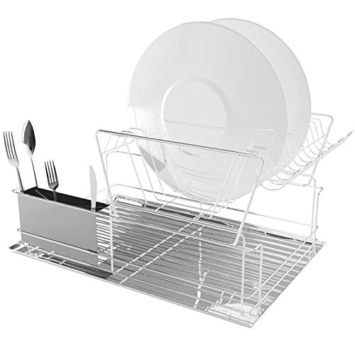 Home Intuition 2-Tier Steel Dish Drying Rack Set 18.5" x 12.5" x 9.5", Chrome
