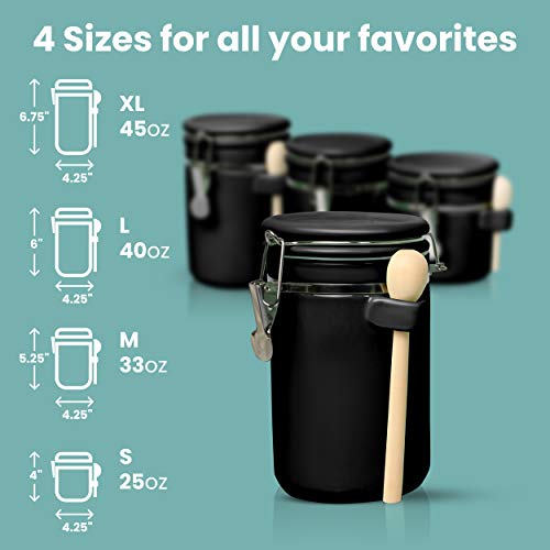 Home Intuition 4-Piece Ceramic Kitchen Canisters Set Airtight Containers with Wooden Spoons For Sugar, Coffee, Flour, Tea