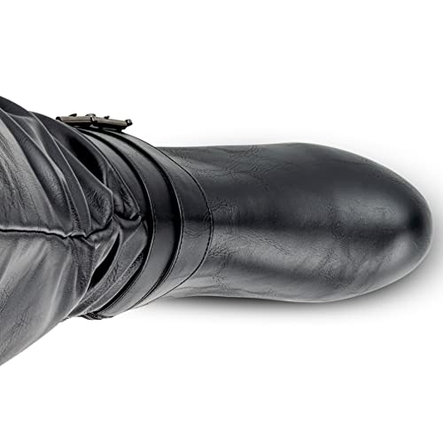 Women’s Wide Calf Flat Knee-High Boots Slouchy Pull-On Zipper Boot