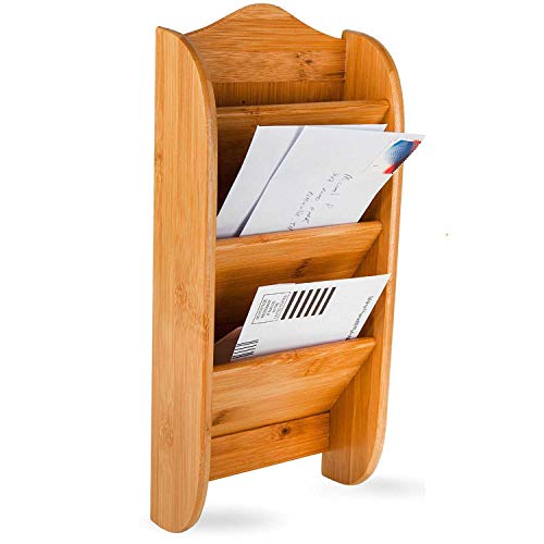 Home Intuition Wall Mount 3-Tier Bamboo Letter Rack Mail Organizer and Holder for Small Check Envelopes