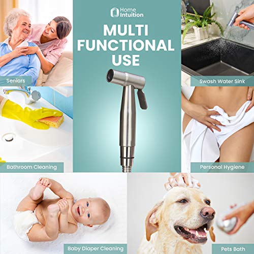 Home Intuition Non Electric Stainless Steel Handheld Bidet Sprayer for Toilet Seat Feminine Wash with 2 Pressure Option Shower Hose Seat Attachment