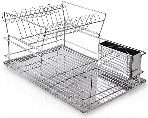 Home Intuition 2-Tier Steel Dish Drying Rack Set 18.5" x 12.5" x 9.5", Chrome