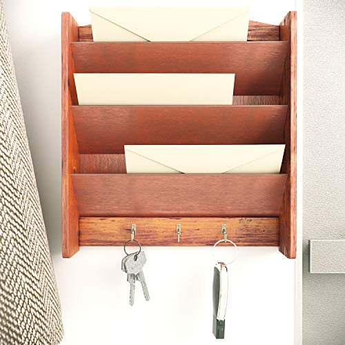 3-Tier Wall Mount Mail Organizer with Key Hooks