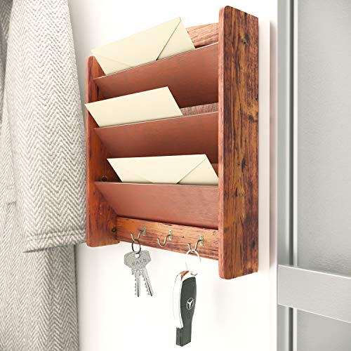 3-Tier Wall Mount Mail Organizer with Key Hooks
