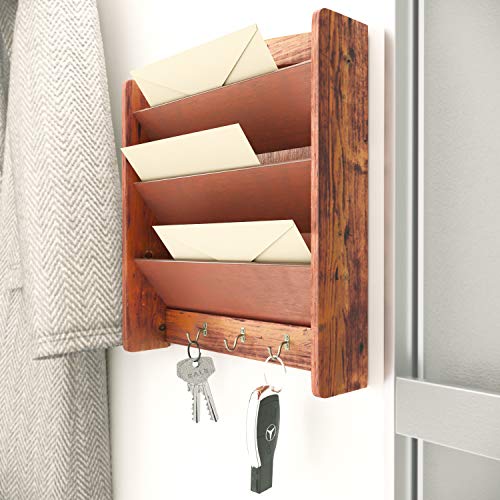 Home Intuition 3-Tier Wall Mount Mail Organizer with Key Hooks