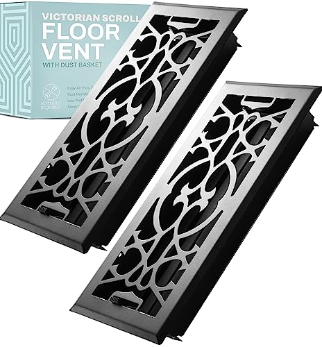 2 Pack Victorian Scroll Decorative Floor Register Vent with Mesh Cover Trap