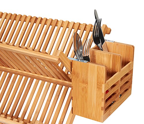 Home Intuition Bamboo Flatware and Utensil Organizer Caddy and Drying Rack